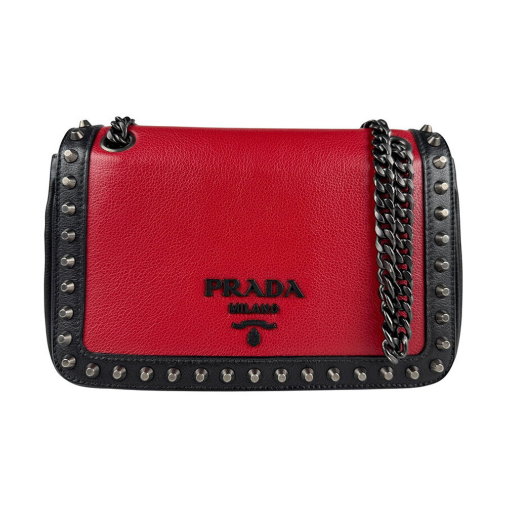 Prada shoulder bag leather metal red black